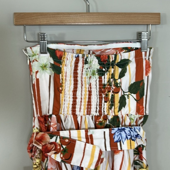 Anthropologie Maeve Strapless Belted A Line Midi Dress Red Floral Pockets XS NEW - Picture 9 of 16